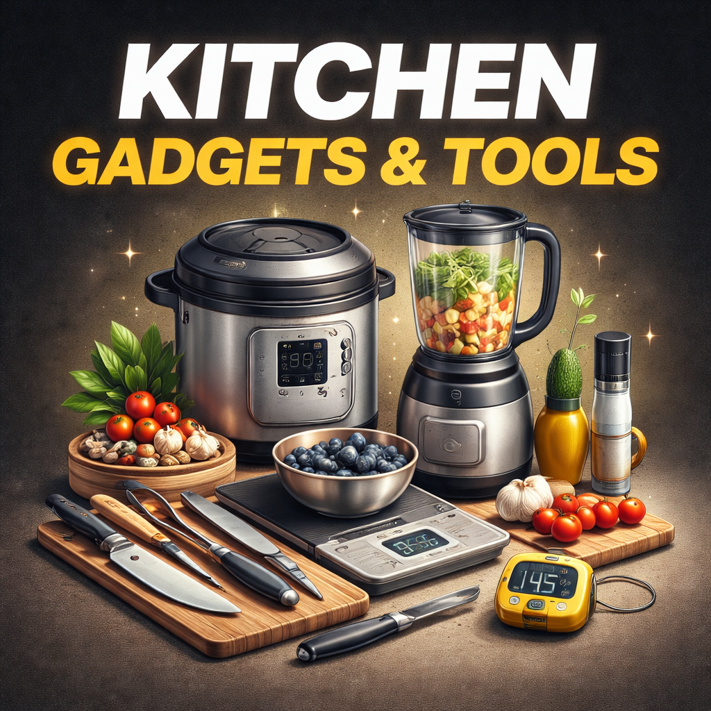 Kitchen gadgets and tools including smart kitchen essentials, cooking tools, and accessories