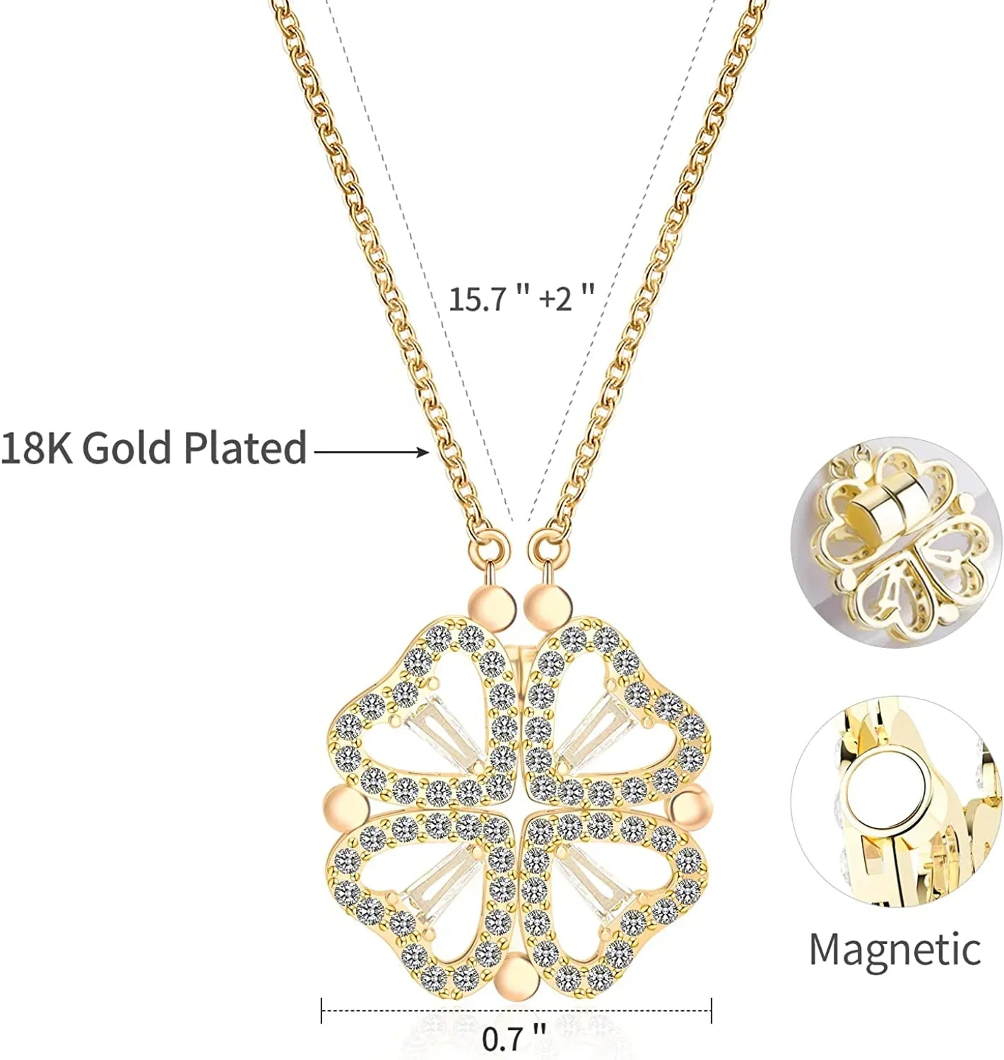 CloverCharm - Heart-Shaped Four Leaf Clover Pendant Necklace Gold