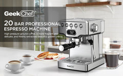 Geek Chef 20 Bar Espresso Machine with Milk Frother – 1.8L, Stainless Steel-7