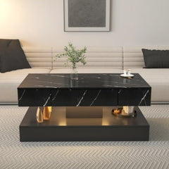 Modern LED Coffee Table with Storage Drawer (RGB Remote Lights, Black/White, 39.37")-9