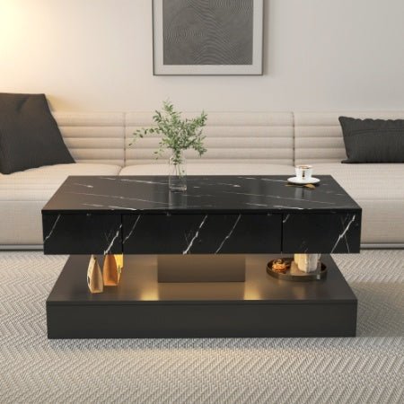 Modern LED Coffee Table with Storage Drawer (RGB Remote Lights, Black/White, 39.37")-9