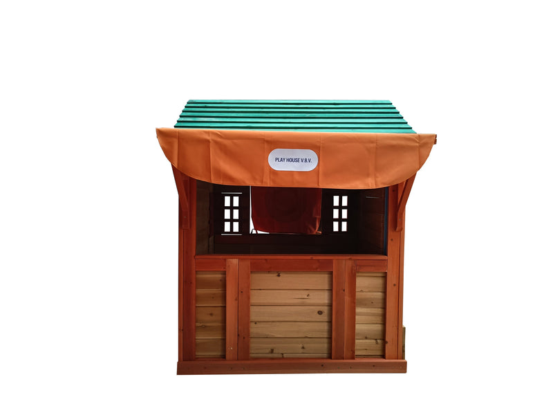 Eco-friendly Outdoor Wooden 4-in-1 Game House for kids garden playhouse with different games on every surface,Solid wood,61.4'Lx45.98'Wx64.17'H-5