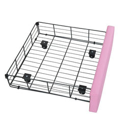 Twin Princess Bed Frame with Crown Headboard, LED Lights & Storage Drawer (Pink/White)-3