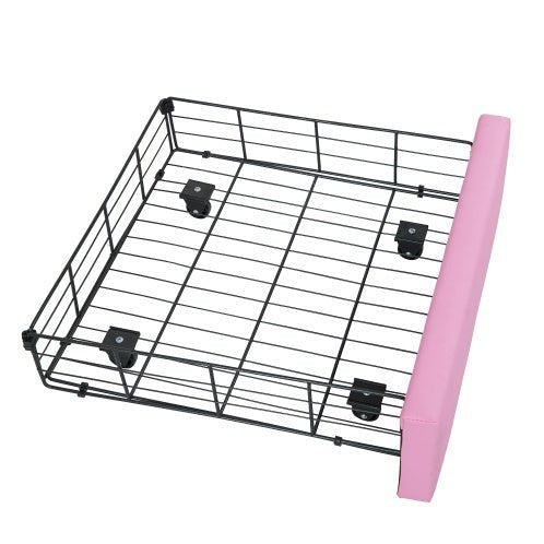 Twin Princess Bed Frame with Crown Headboard, LED Lights & Storage Drawer (Pink/White)-3
