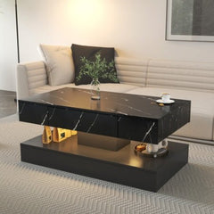 Modern LED Coffee Table with Storage Drawer (RGB Remote Lights, Black/White, 39.37")-4