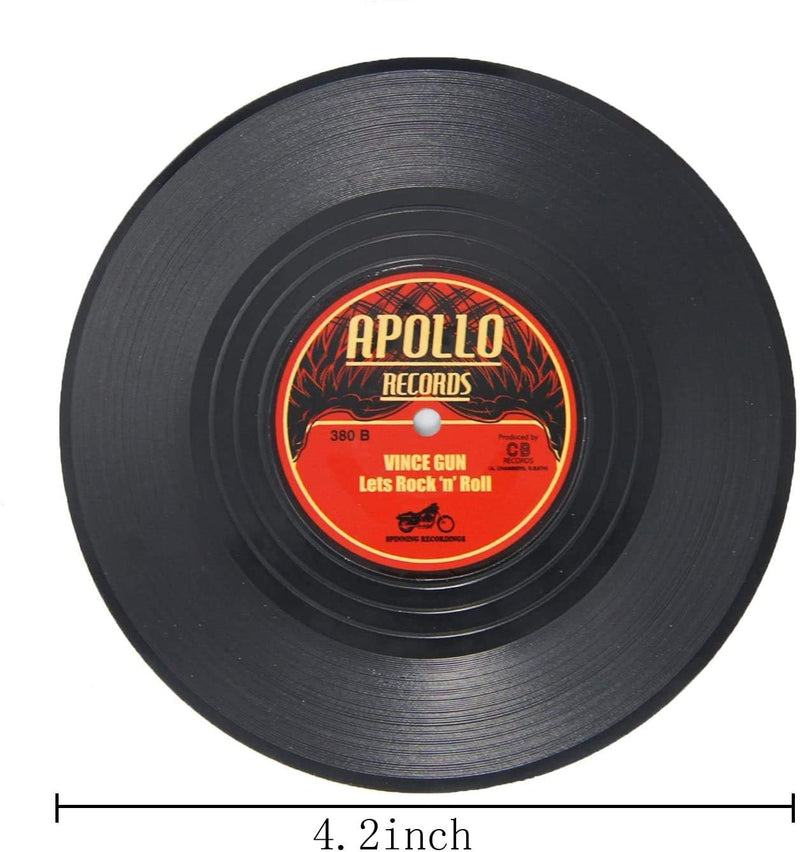 Retro Rockabilly Vinyl Record Coasters – 6-Piece Set | Vintage Drink Coasters for Home, Bar, Coffee Table & Music Lovers-2