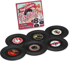 Retro Rockabilly Vinyl Record Coasters – 6-Piece Set | Vintage Drink Coasters for Home, Bar, Coffee Table & Music Lovers-1