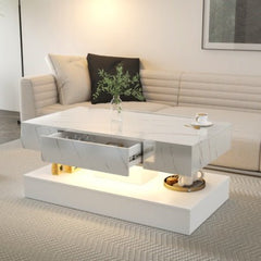 Modern LED Coffee Table with Storage Drawer (RGB Remote Lights, Black/White, 39.37")-11