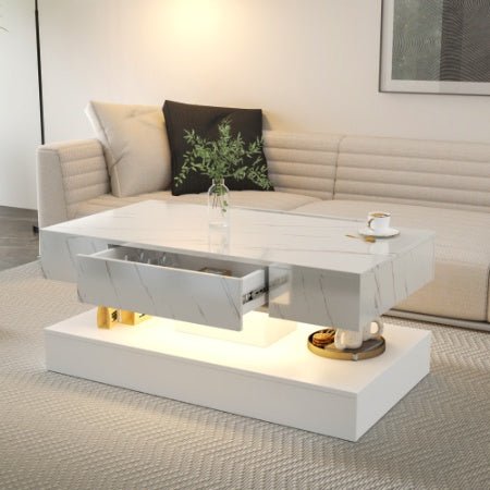Modern LED Coffee Table with Storage Drawer (RGB Remote Lights, Black/White, 39.37")-11