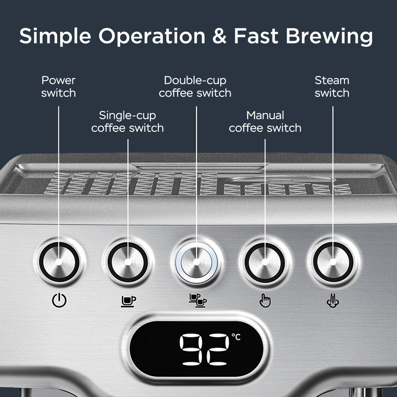 Geek Chef 20 Bar Espresso Machine with Milk Frother – 1.8L, Stainless Steel-6