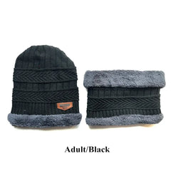Designer Beanie Hat and Infinity Scarf Set Black