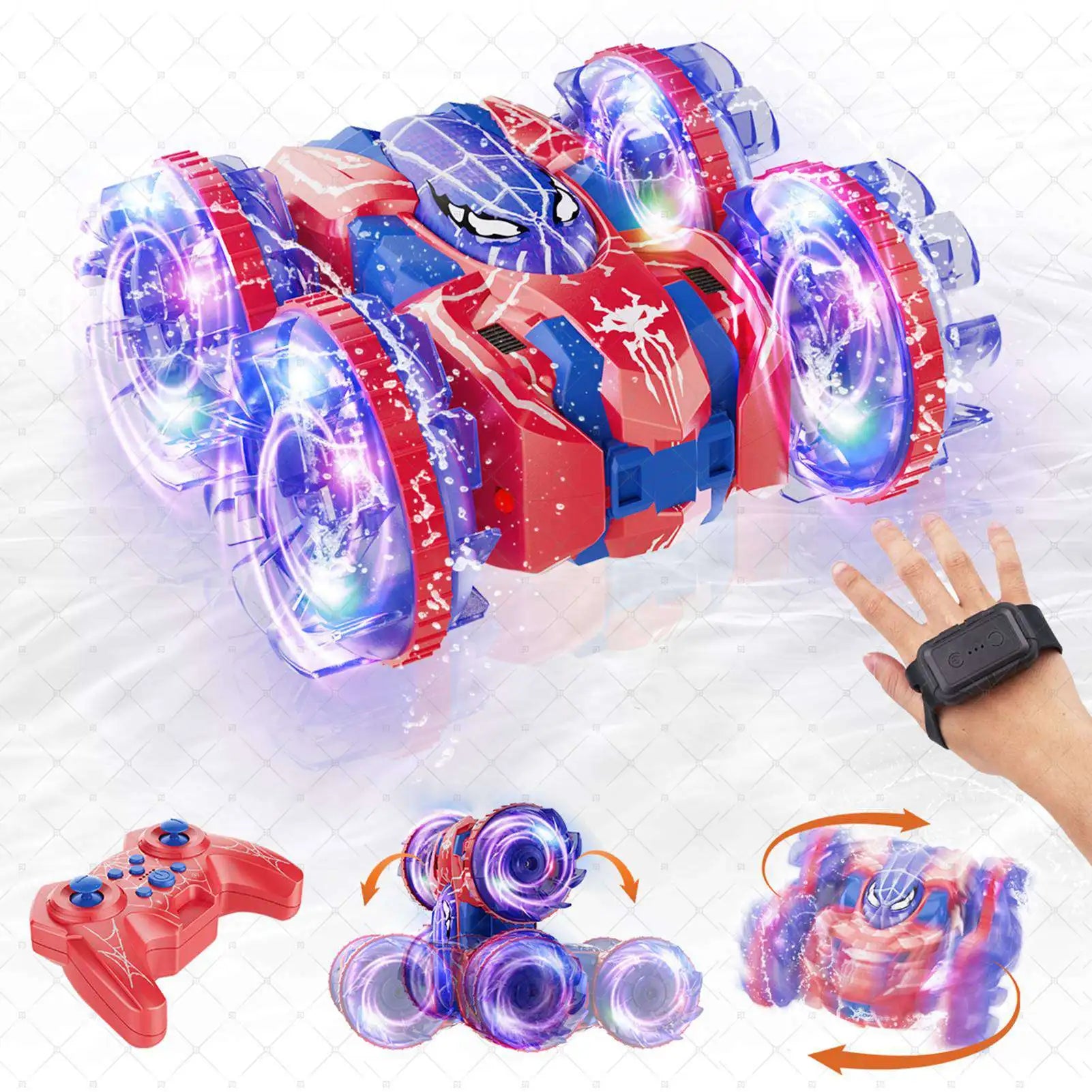 Gesture Sensing RC Stunt Car 360 Degree Rotating Amphibious Hand Gesture Remote Control Car with Lights for Kids Boys Red-1