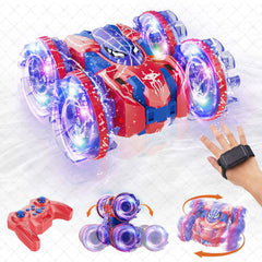 Gesture Sensing RC Stunt Car 360 Degree Rotating Amphibious Hand Gesture Remote Control Car with Lights for Kids Boys Red-1
