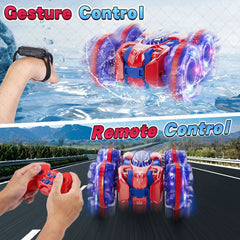 Gesture Sensing RC Stunt Car 360 Degree Rotating Amphibious Hand Gesture Remote Control Car with Lights for Kids Boys Red-7