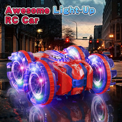 Gesture Sensing RC Stunt Car 360 Degree Rotating Amphibious Hand Gesture Remote Control Car with Lights for Kids Boys Red-8