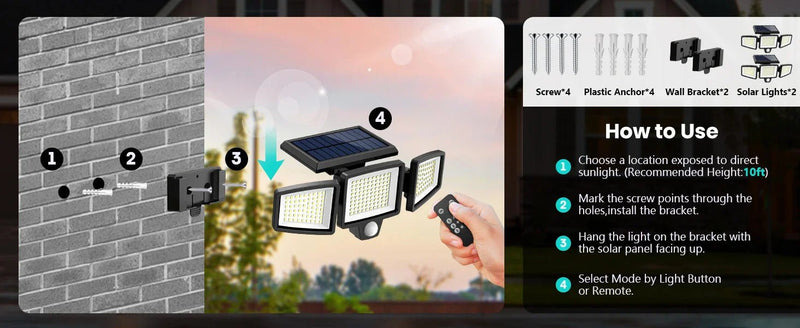 3 Pack Outdoor Solar Lights, Motion Sensor Security Lights for Porch, Garage, Yard Entrance, Patio-12