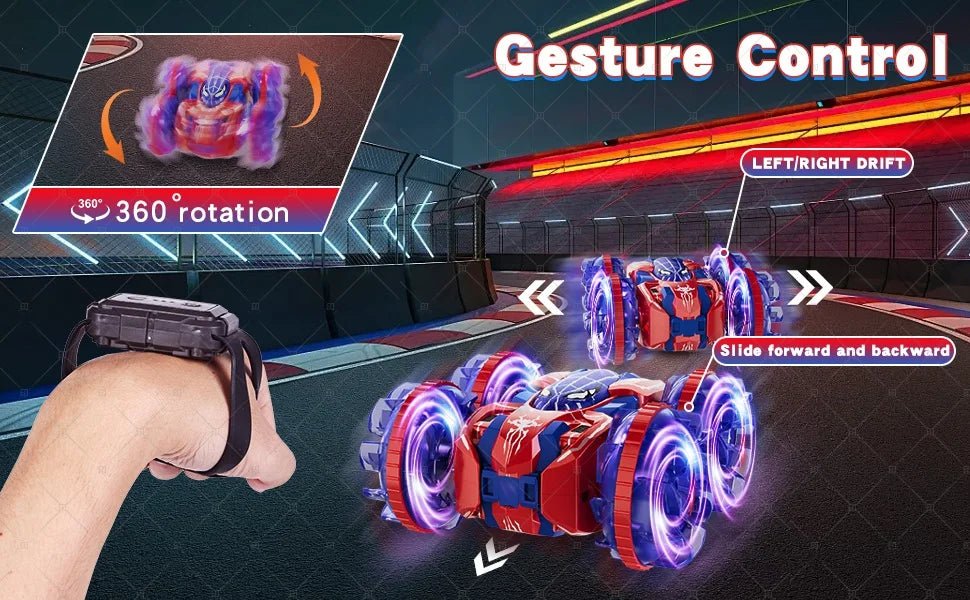 Gesture Sensing RC Stunt Car 360 Degree Rotating Amphibious Hand Gesture Remote Control Car with Lights for Kids Boys Red-3