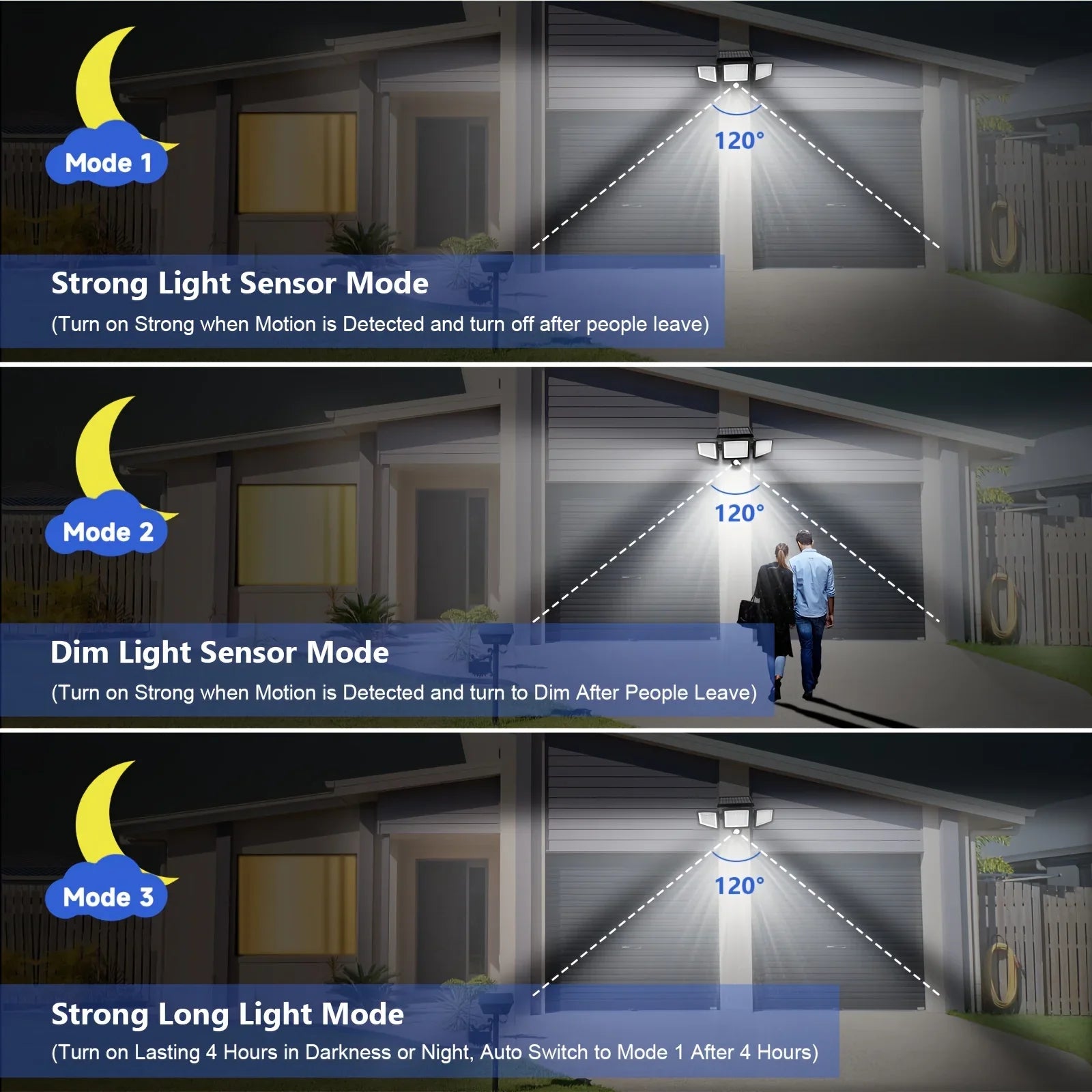 3 Pack Outdoor Solar Lights, Motion Sensor Security Lights for Porch, Garage, Yard Entrance, Patio-5