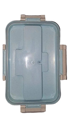 blue bento lunch box with leakproof locking lid and 3 compartment food container design