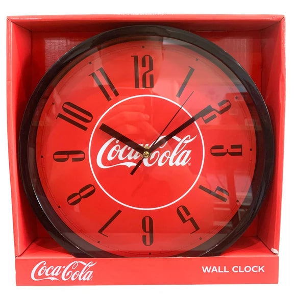 Coca-Cola 10-inch analog wall clock with red face and classic logo design