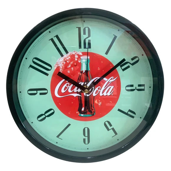 Coca-Cola analog wall clock packaged in branded retail display box