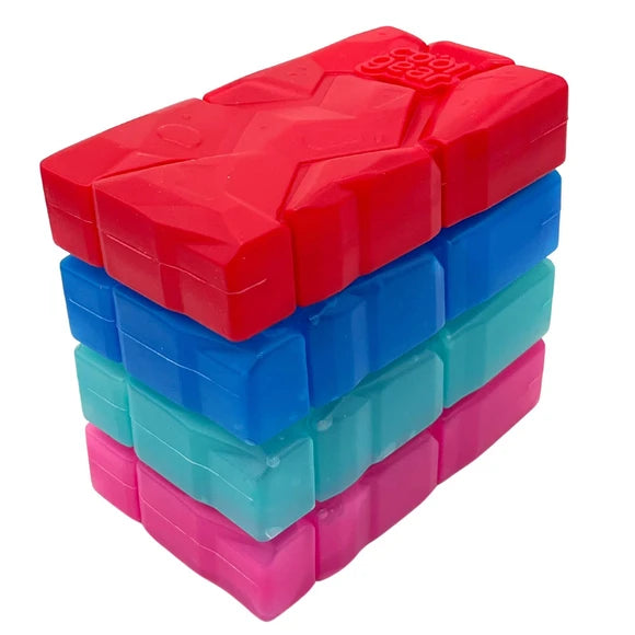 Cool Gear freezer gel ice blocks packaged in a countertop display with assorted colors
