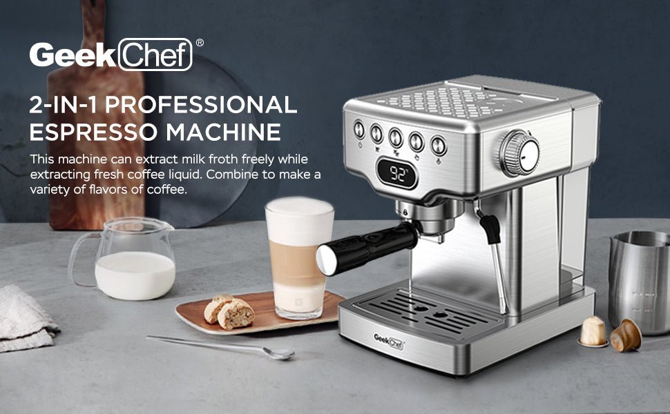 Geek Chef 20 Bar Espresso Machine with Milk Frother – 1.8L, Stainless Steel-4