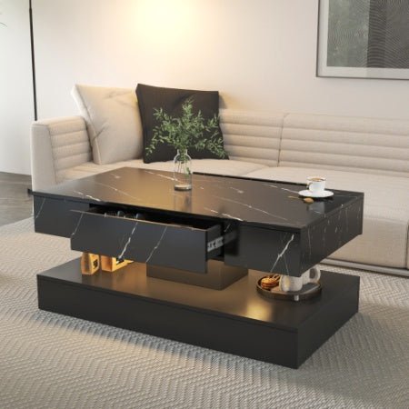 Modern LED Coffee Table with Storage Drawer (RGB Remote Lights, Black/White, 39.37")-1
