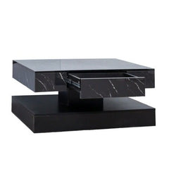 Modern LED Coffee Table with Storage Drawer (RGB Remote Lights, Black/White, 39.37")-2