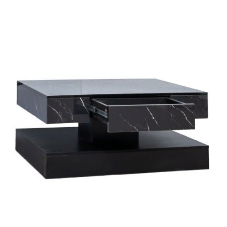 Modern LED Coffee Table with Storage Drawer (RGB Remote Lights, Black/White, 39.37")