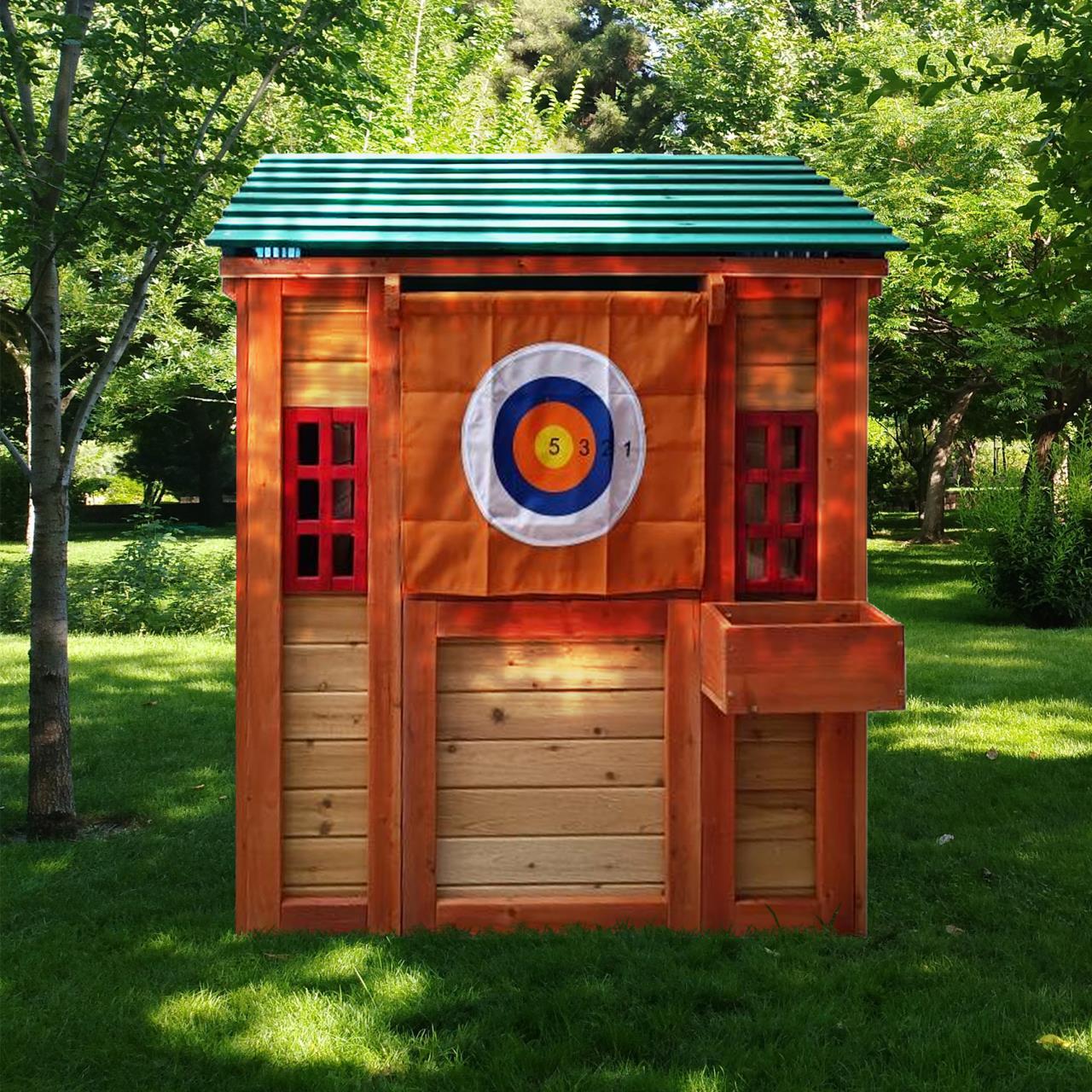 Eco-friendly Outdoor Wooden 4-in-1 Game House for kids garden playhouse with different games on every surface,Solid wood,61.4'Lx45.98'Wx64.17'H-2