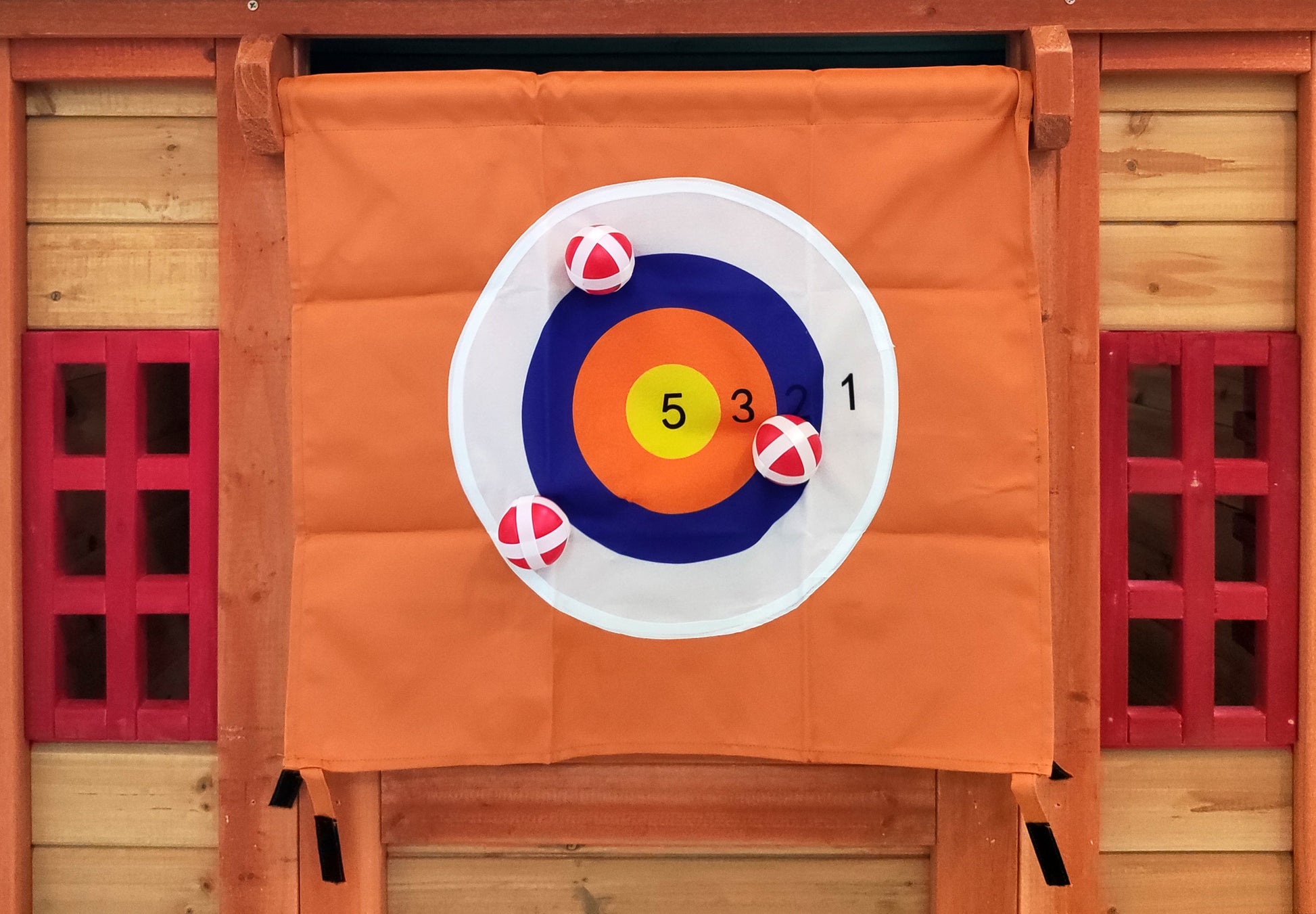 Eco-friendly Outdoor Wooden 4-in-1 Game House for kids garden playhouse with different games on every surface,Solid wood,61.4'Lx45.98'Wx64.17'H-7