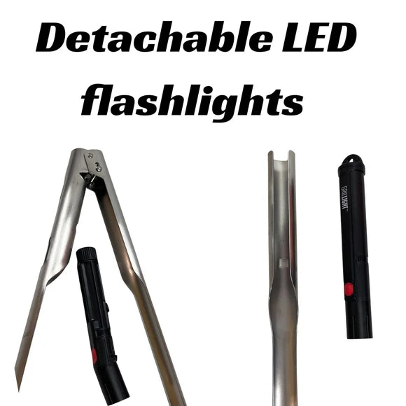Detachable LED flashlight modules included with GRILLIGHT stainless steel grill tools