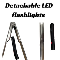 Detachable LED flashlight modules included with GRILLIGHT stainless steel grill tools