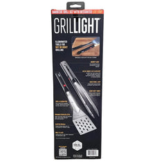 Back view of GRILLIGHT LED grill tool set packaging showing features and specifications