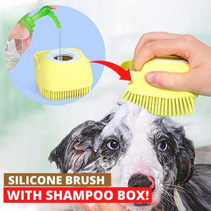 2-pack silicone pet bath brush with shampoo dispenser for washing and grooming dogs and cats