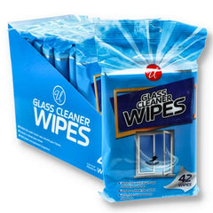 Bulk case of 24 glass cleaner wipes packs with 42 wipes each for streak-free window and mirror cleaning.