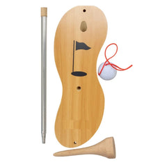 Tee Toss Deluxe adjustable-height golf game with wooden backboard, mounting pole and golf ball